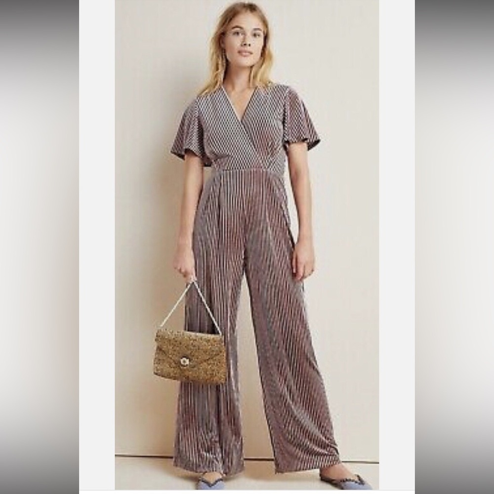 Anthropologie Hutch Paulina Velvet Wide-leg Jumpsuit Mauve